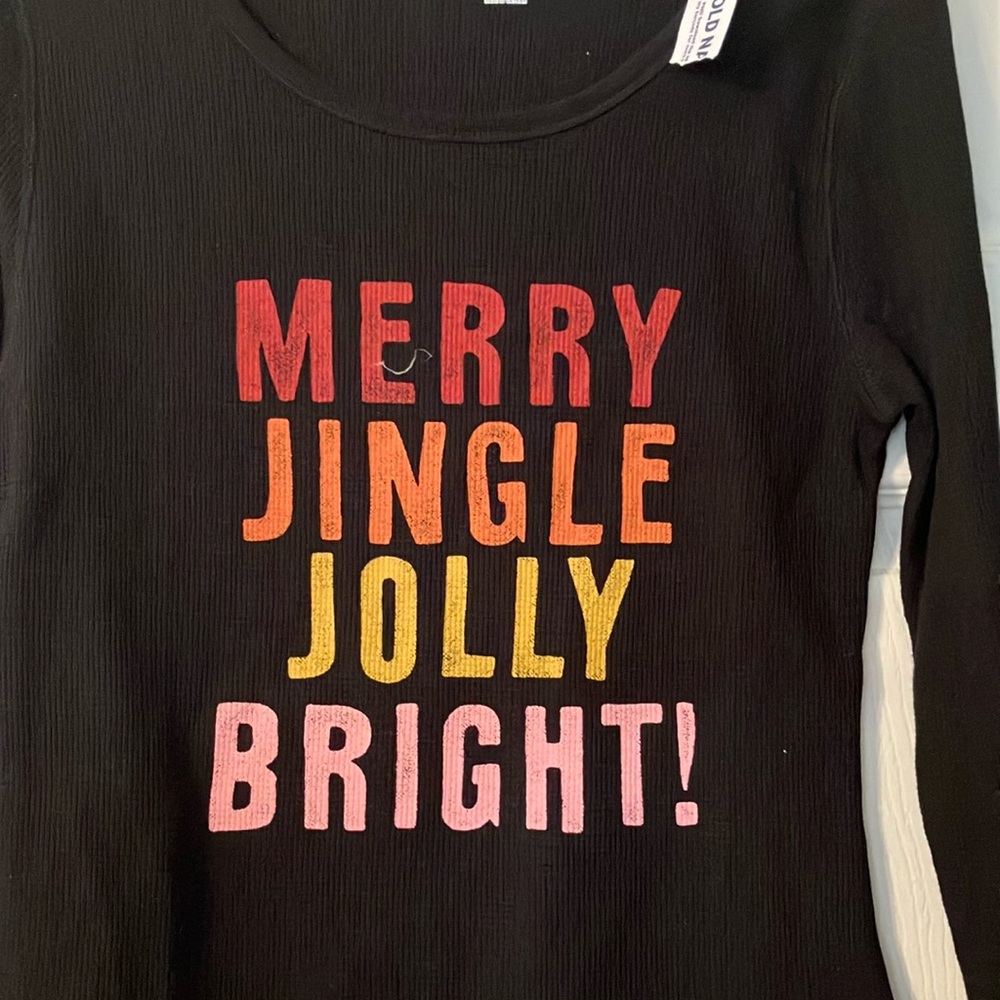 Merry Jingle Jolly Bright Black Long Sleeve Top